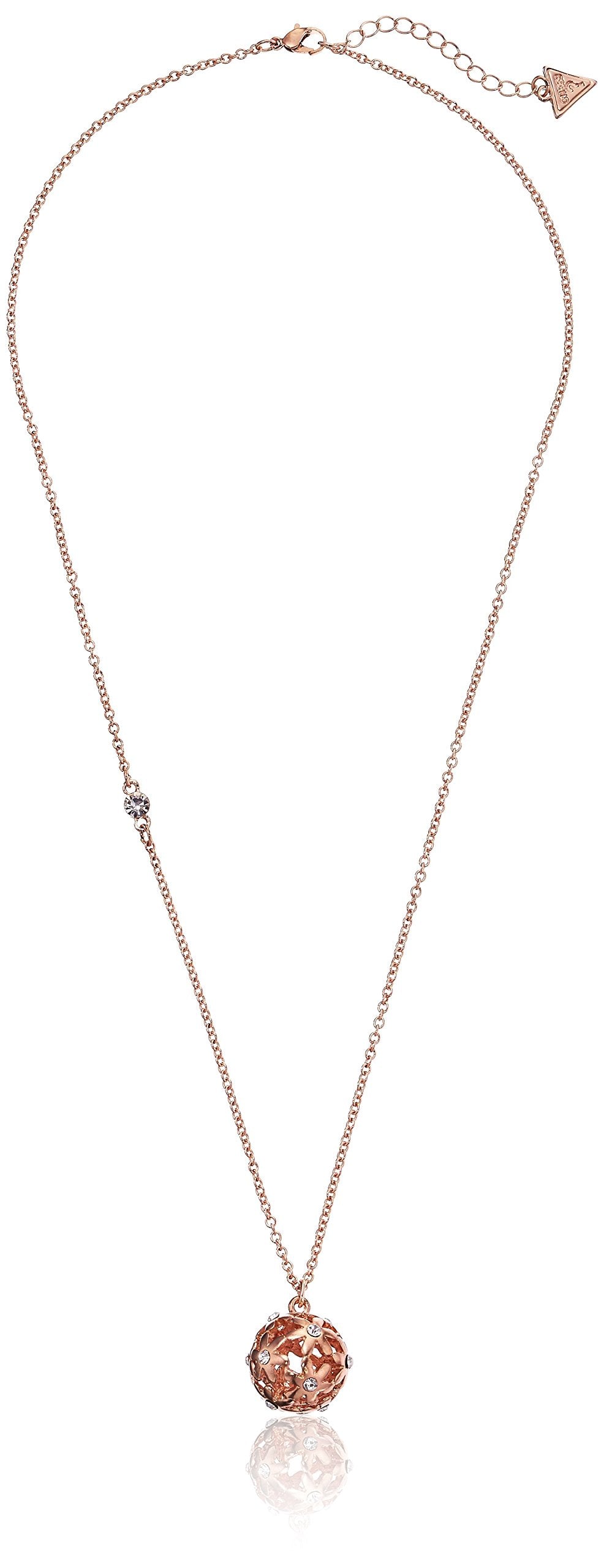 GUESS "Basic" Rose Gold Floral Ball Pendant Necklace 24" + 2" Extender