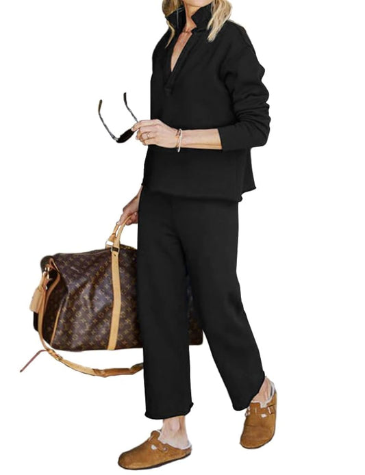 2024 Fall Fashion Clothes Teacher Outfits 2 Piece Lounge Sets For Women Henley Neck